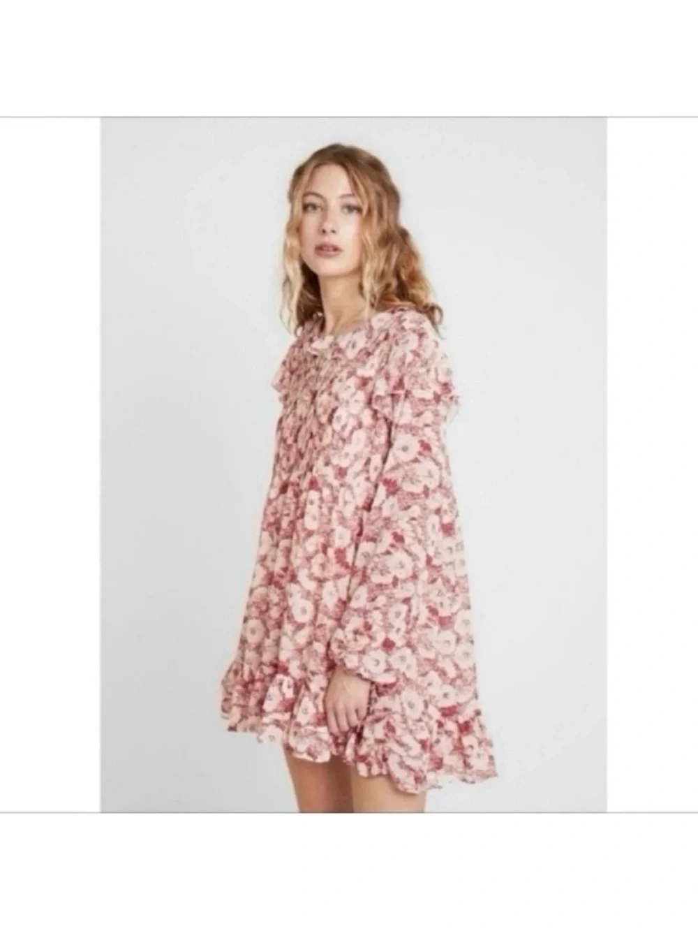 Free people these dreams floral long sleeve boho festival ruffle feminine dress